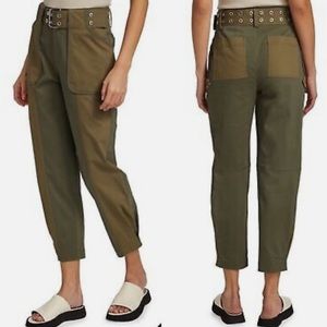 Derek Lam 10 Crosby Jericho Pants Belted Two Tone Cargo Utility Green 18